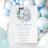 Stork Blue Waterverf Bird Modern Boy Baby shower Kaart