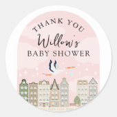 Stork Boho Baby shower Baby Sprinkle Dank u Ronde Sticker (Voorkant)