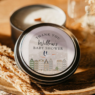 Stork Boho Baby shower Baby Sprinkle Dank u Ronde Sticker