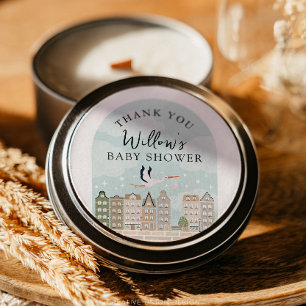 Stork Boho Baby shower Baby Sprinkle Dank u Ronde Sticker