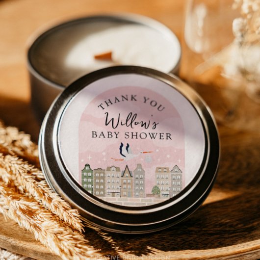 Stork Boho Baby shower Baby Sprinkle Dank u Ronde Sticker