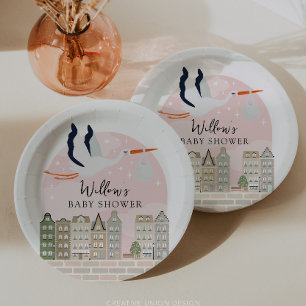 Stork Boho Baby shower Baby Sprinkle Décor Papieren Bordje