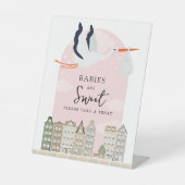 Stork Boho Baby shower Baby's Zijn Sweet Favors Reclamebord Met Voetstuk (Voorkant)