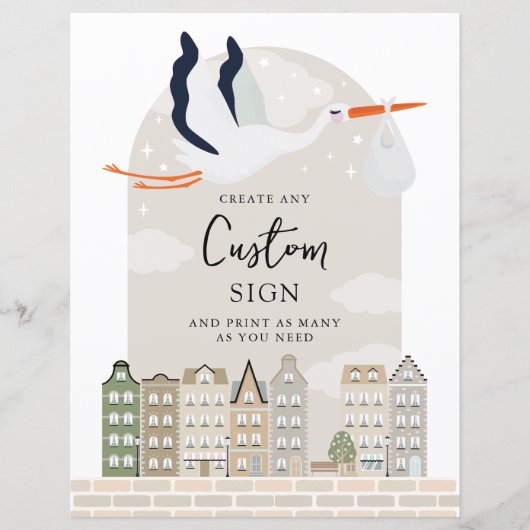 Stork Boho Baby shower Custom Sign (Voorkant)