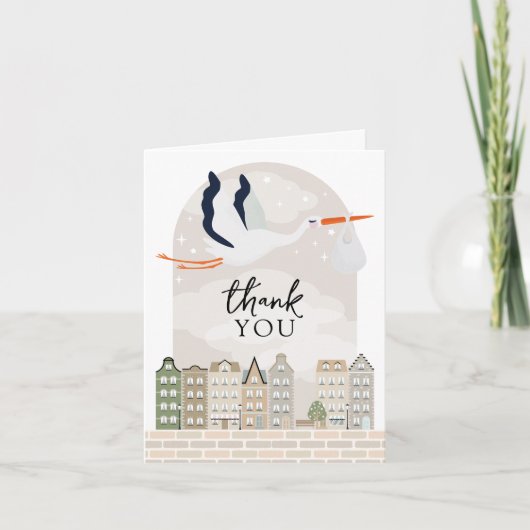 Stork Boho Baby shower Sprinkle Bedankt Card (Voorkant)