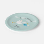 Stork Boy Baby Bundle Baby shower Papieren Bordje (Gekanteld)