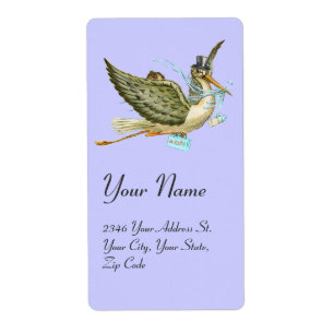 STORK BOY BABY SHOWER, blauw wit Etiket
