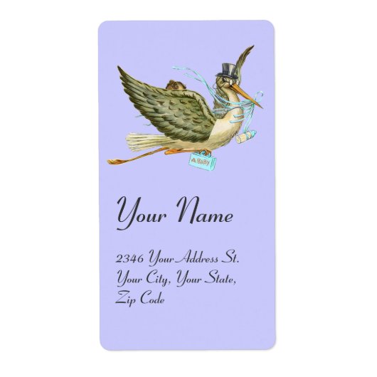 STORK BOY BABY SHOWER, blauw wit Etiket (Voorkant)