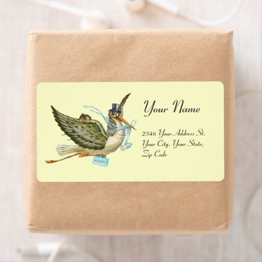 STORK BOY BABY SHOWER, blauw wit Etiket (Insitu)