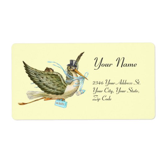 STORK BOY BABY SHOWER, blauw wit Etiket (Voorkant)