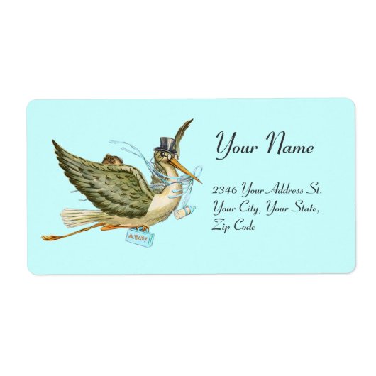 STORK BOY BABY SHOWER, blauw wit Etiket (Voorkant)