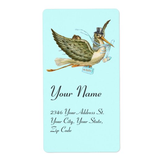STORK BOY BABY SHOWER, blauw wit Etiket (Voorkant)