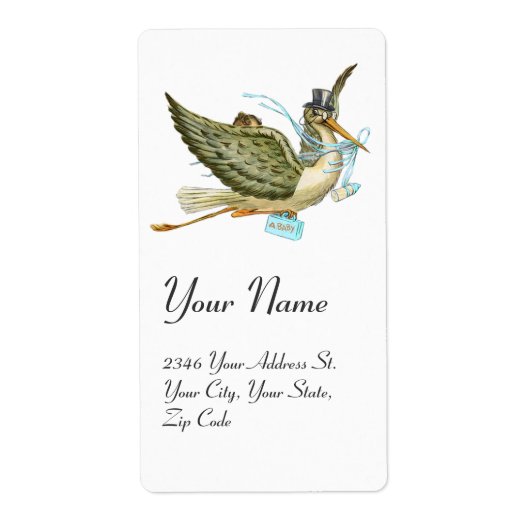 STORK BOY BABY SHOWER, blauw wit Etiket (Voorkant)