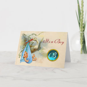 STORK BOY BABY SHOWER BLUE GEM MONOGRAM