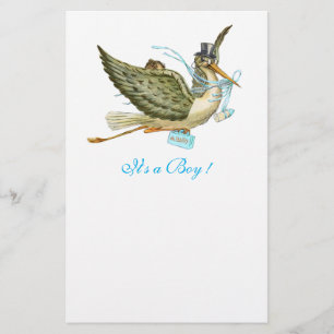 STORK BOY BABY SHOWER Blue White Briefpapier