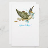 STORK BOY BABY SHOWER Blue White Briefpapier (Voorkant / Achterkant)