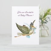 STORK BOY BABY SHOWER Blue White Champagne Kaart (Staand voorkant)