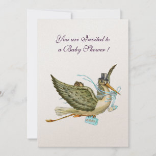 STORK BOY BABY SHOWER Blue White Champagne Kaart