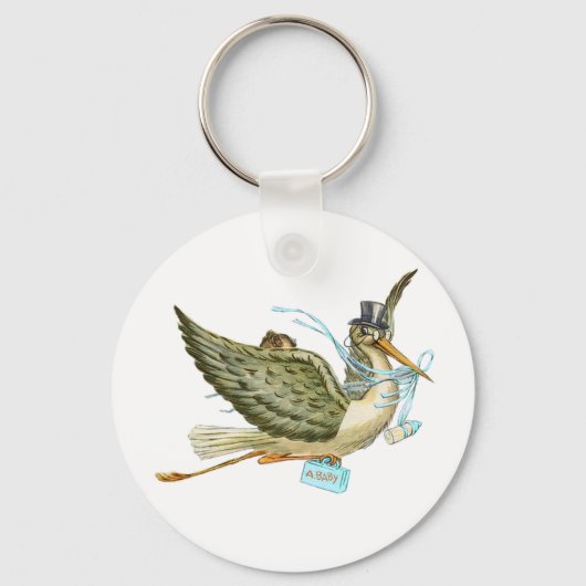 STORK BOY BABY SHOWER Blue White Sleutelhanger (Voorkant)