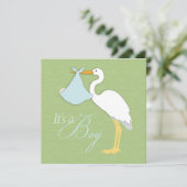 Stork Boy Baby shower Invitation Square Kaart (Staand voorkant)