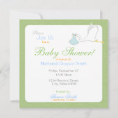Stork Boy Baby shower Invitation Square Kaart (Achterkant)