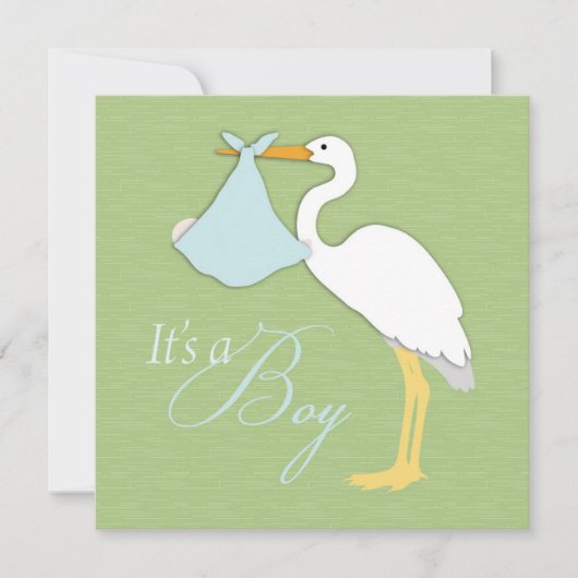 Stork Boy Baby shower Invitation Square Kaart (Voorkant)