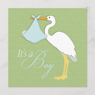 Stork Boy Baby shower Invitation Square Kaart