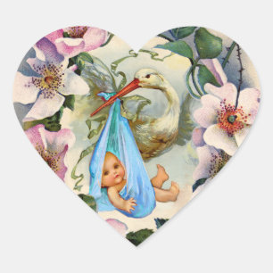 STORK BOY BABY SHOWER KROWN MET PINK WILDE ROZEN HART STICKER