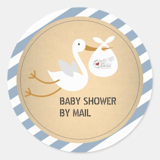 Stork Boy Baby shower per post Ronde Sticker (Voorkant)