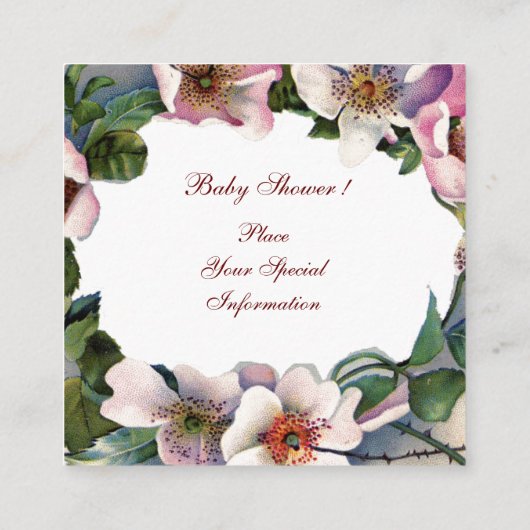 STORK BOY BABY SHOWER, PINK WILD ROZEN MONOGRAM INFORMATIEKAARTJE (Achterkant)