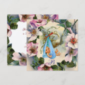 STORK BOY BABY SHOWER, PINK WILD ROZEN MONOGRAM KAART (Voorkant / Achterkant)