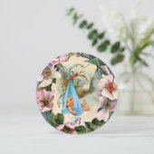 STORK BOY BABY SHOWER, PINK WILD ROZEN MONOGRAM KAART (Staand voorkant)