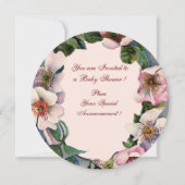 STORK BOY BABY SHOWER, PINK WILD ROZEN MONOGRAM KAART (Achterkant)