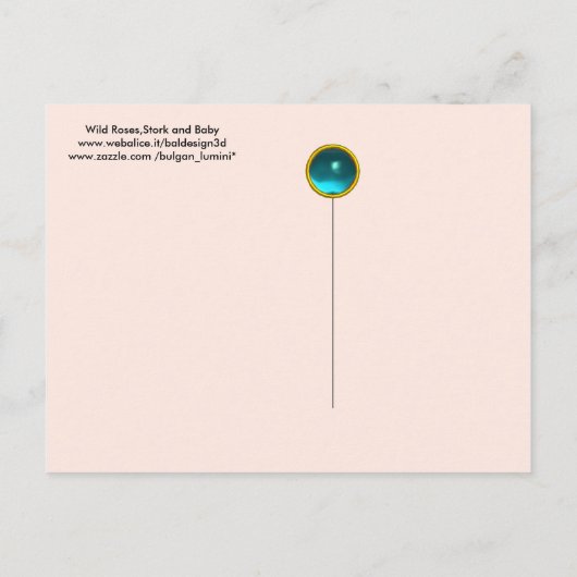 STORK BOY BABY SHOWER, PINK WILD ROZEN MONOGRAM UITNODIGING BRIEFKAART (Achterkant)