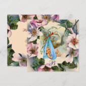 STORK BOY BABY SHOWER ,ROZE WILDE ROZEN Bedankt Kaart (Voorkant / Achterkant)