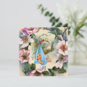 STORK BOY BABY SHOWER ,ROZE WILDE ROZEN Bedankt Kaart (Staand voorkant)