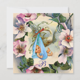 STORK BOY BABY SHOWER ,ROZE WILDE ROZEN Bedankt Kaart