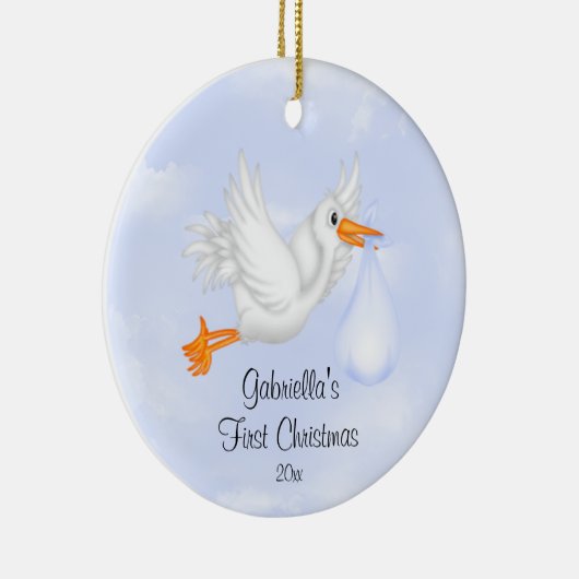 Stork Boy Baby's eerste kerstversiering Keramisch Ornament (Rechts)