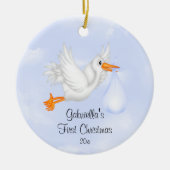Stork Boy Baby's eerste kerstversiering Keramisch Ornament (Voorkant)