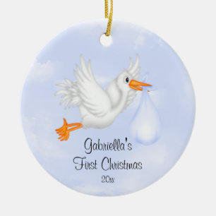 Stork Boy Baby's eerste kerstversiering Keramisch Ornament