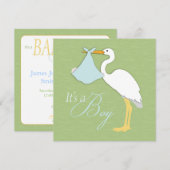 Stork Boy Invitation Square Kaart (Voorkant / Achterkant)