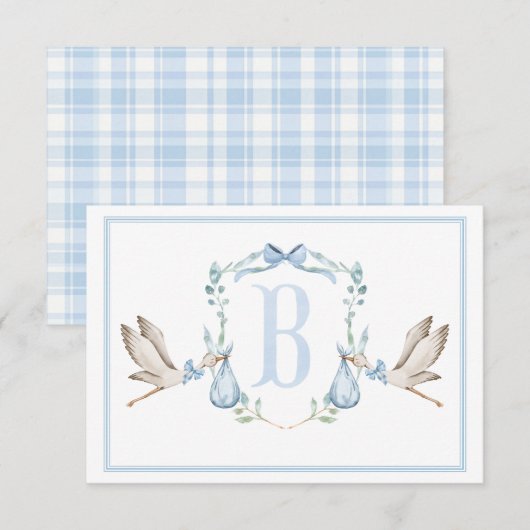 Stork Boy Preppy Southern Blue Baby shower Bedankkaart (Voorkant / Achterkant)