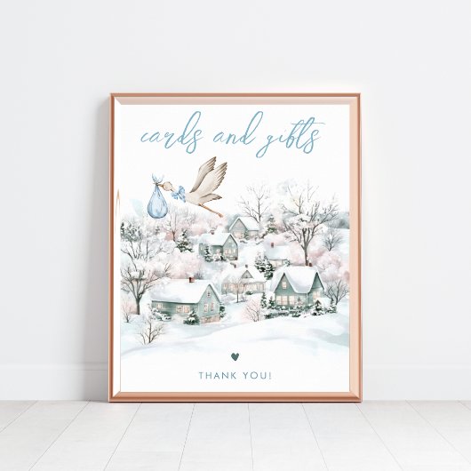 Stork Boy Winter Baby shower Kaarten & Geschenken  Poster