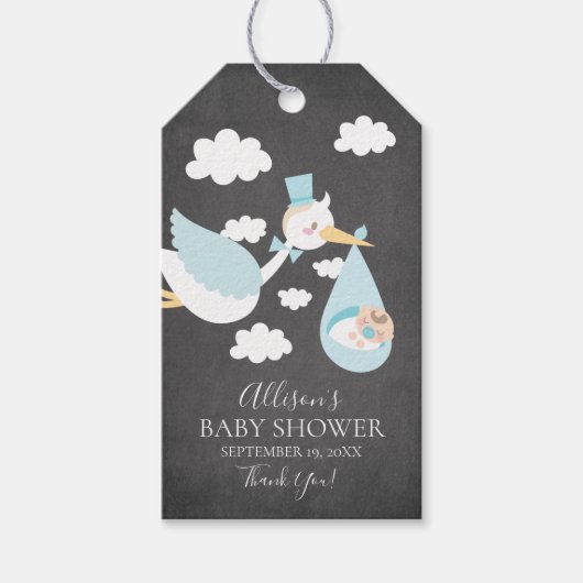 Stork Boys Baby shower Favor Gift Label Cadeaulabel (Voorkant)