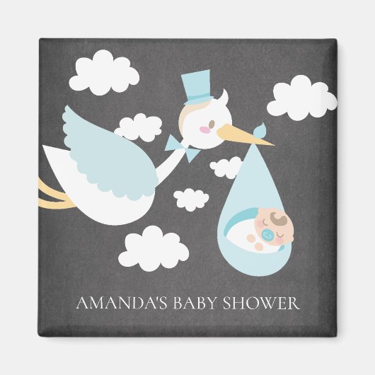 Stork Boys Baby shower Favor Magnet (Voorkant)