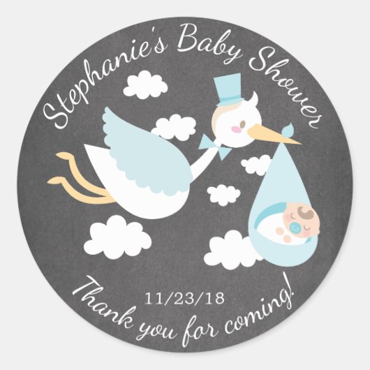 Stork Boys Baby shower Favor Sticker (Voorkant)