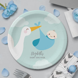 Stork Bundle Boy Baby shower Papieren Bordje