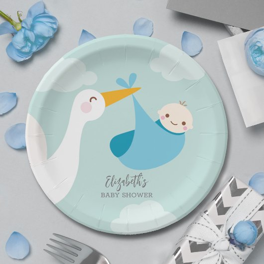 Stork Bundle Boy Baby shower Papieren Bordje