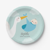 Stork Bundle Boy Baby shower Papieren Bordje (Voorkant)