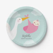 Stork Bundle Girl-Baby shower Papieren Bordje (Voorkant)